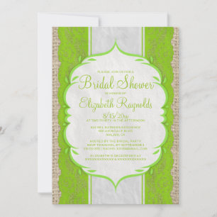 Lime Green Linen Burlap Lace Bridal Shower Invites