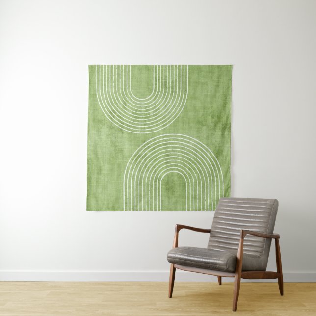 Lime Green Linen Minimalist Tapestry (In Situ)