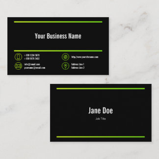 Lime Green Lines Corporate Chartreuse Icons Black Business Card