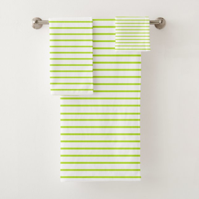 Lime Green Lines White Bath Towel Set (Insitu)