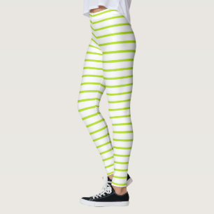 Lime Green Lines White Leggings