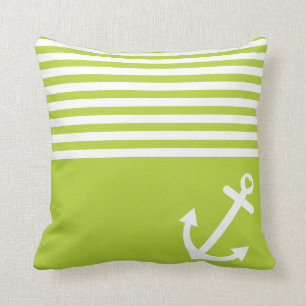 Lime Green Love Anchor Nautical Throw Pillow