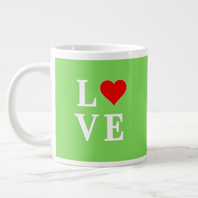 Lime Green LOVE Modern Stylish Large Coffee Mug (Left)