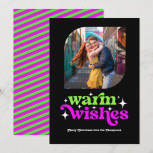 Lime Green & Magenta Modern Retro Christmas Photo Holiday Card