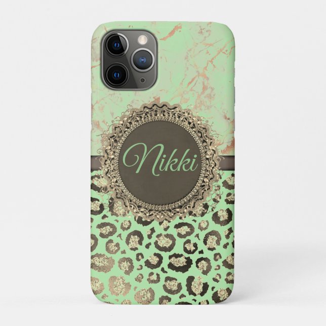 Lime Green Marble Glittery Leopard         Case-Mate iPhone Case (Back)
