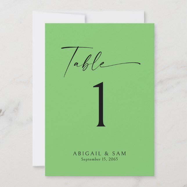 Lime Green Minimalist Wedding Table Number (Front)
