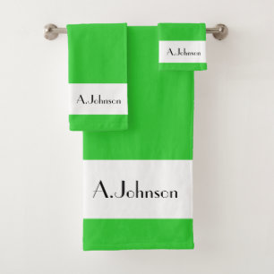 Lime Green Modern and Elegant Monogram Signature Bath Towel Set