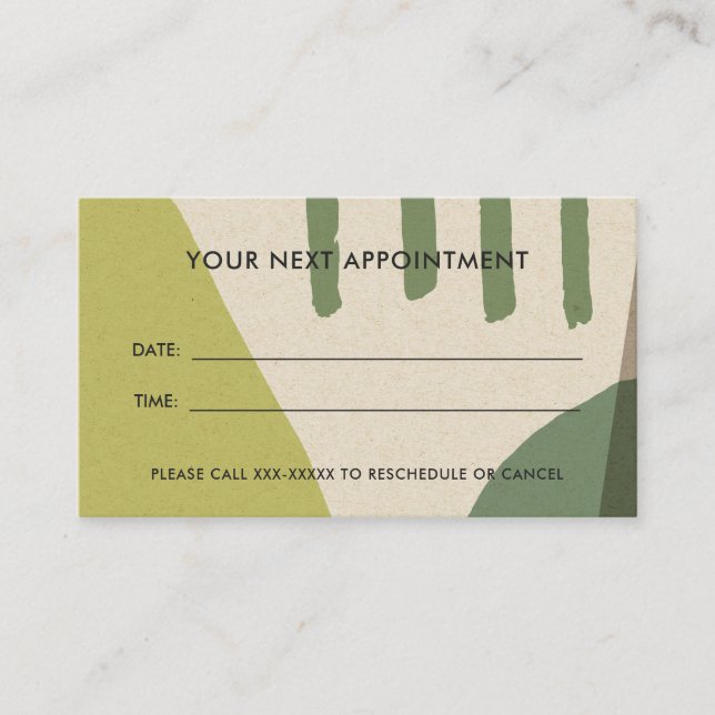 LIME GREEN MODERN KRAFT ABSTRACT ART APPOINTMENT BUSINESS CARD (Front)