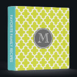 Lime Green Modern Moroccan Pattern Custom Monogram Binder<br><div class="desc">Chic Girly Preppy Modern Moroccan Quatrefoil Lattice Design</div>