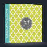 Lime Green Modern Moroccan Pattern Custom Monogram Binder<br><div class="desc">Chic Girly Preppy Modern Moroccan Quatrefoil Lattice Design</div>