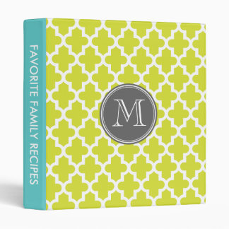 Lime Green Modern Moroccan Pattern Custom Monogram Binder