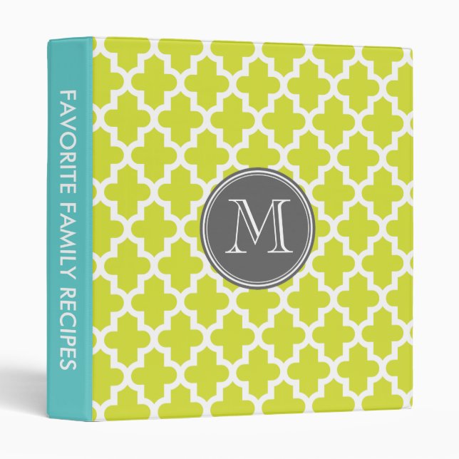 Lime Green Modern Moroccan Pattern Custom Monogram Binder (Front/Spine)