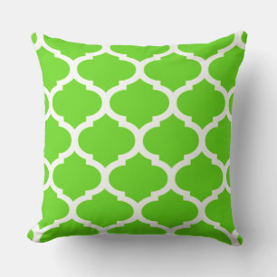 Lime Green Moroccan Quatrefoil Pattern Throw Pillow
