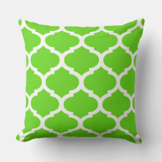 Lime Green Moroccan Quatrefoil Pattern Throw Pillow
