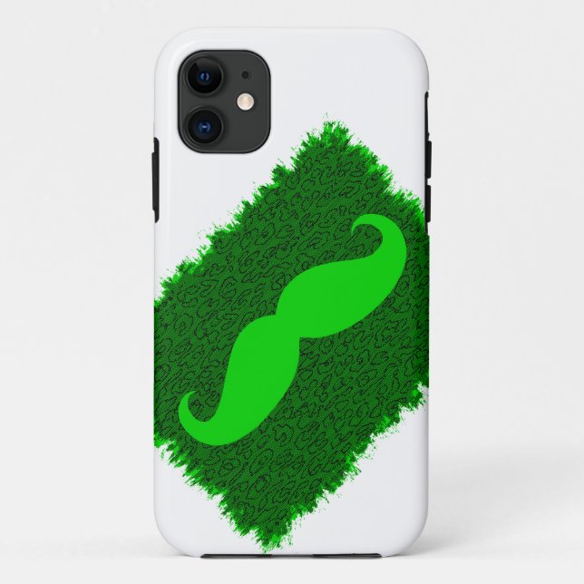 Lime green Moustache on leopard skin Case-Mate iPhone Case (Back)