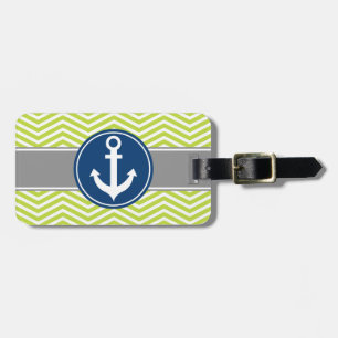 Lime Green Nautical Anchor Chevron Luggage Tag