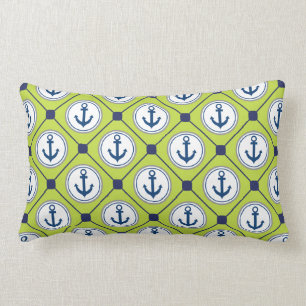 Lime Green Nautical Anchor Pattern Lumbar Pillow