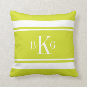 Lime Green Nautical Stripes Custom Monogram Throw Pillow