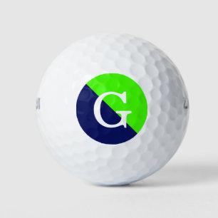 Lime Green Navy Blue 2 Tone Diag Initial Monogram Golf Balls