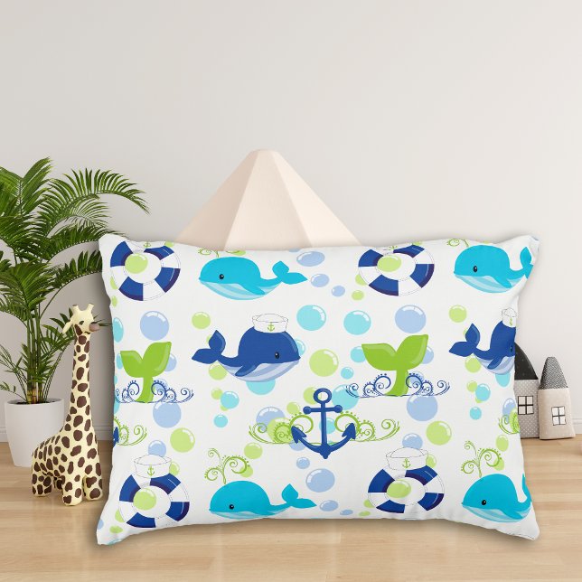 Lime Green Navy Nautical Pattern Kids Decorative Pillow (Creator Uploaded)