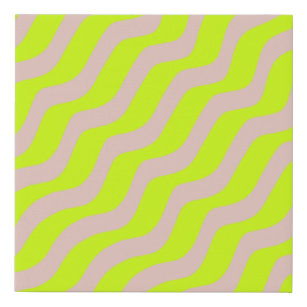 Lime Green Neon And Beige Abstract Stripes Faux Canvas Print