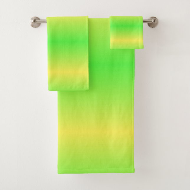 Lime Green ombre stripe Bathroom Towel Set (Insitu)