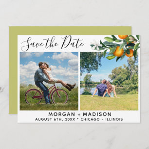 Lime Green Oranges Save the Date Photo Announcement