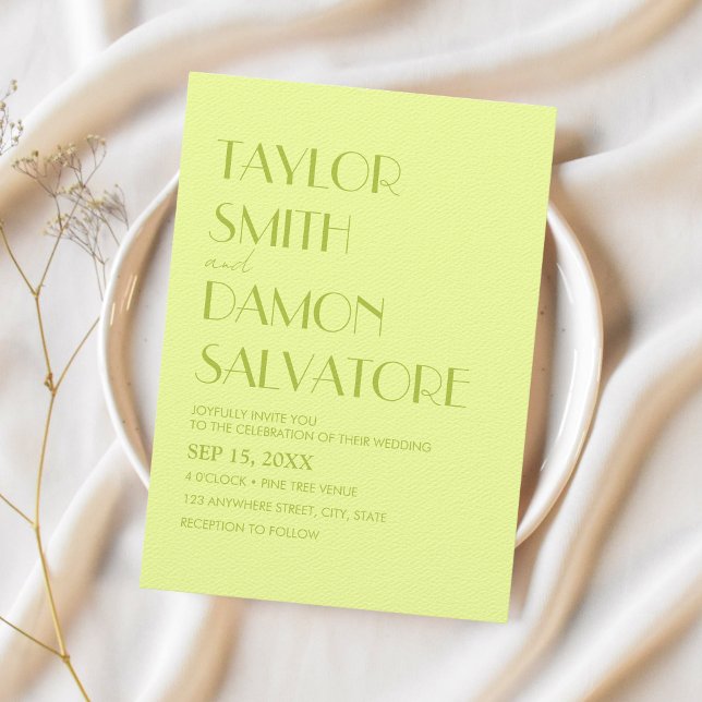 Lime Green Pastel colourful Retro Tropical Wedding Invitation (Lime green wedding invitation)