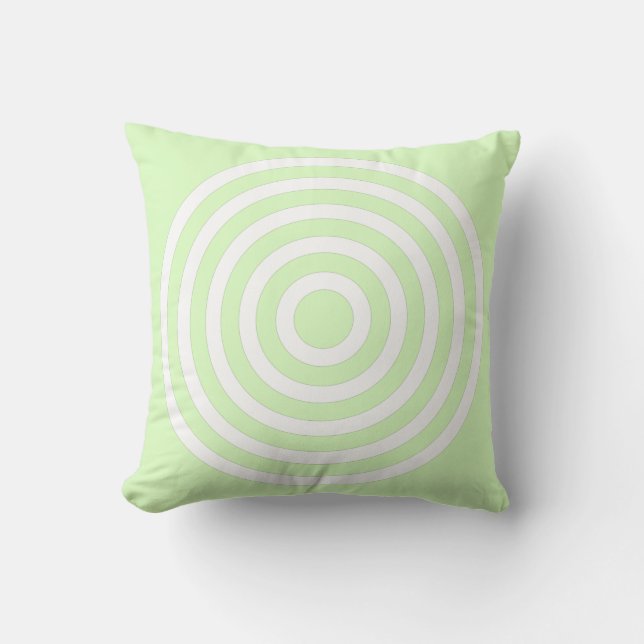 Lime Green Pastel & White Concentric Circles Throw Pillow (Front)