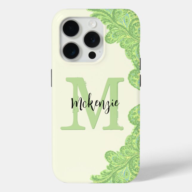 Lime Green Personalized Damask iPhone Cover- Case-Mate iPhone Case (Back)