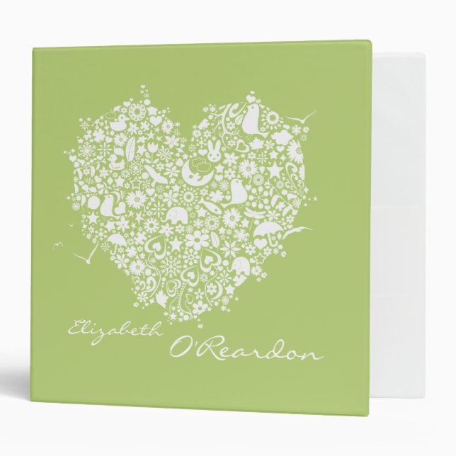 Lime Green Personalized Name Clippings Binder (Front/Inside)