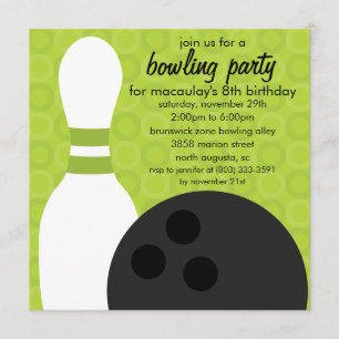 Lime Green Pin Pals Bowling Birthday Party Invitation