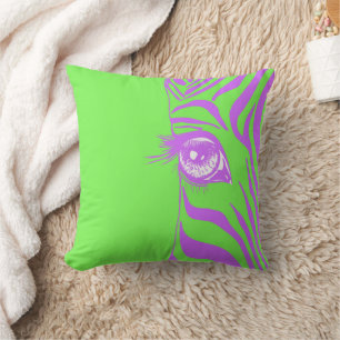 Lime Green Pink Zebra Throw Pillow