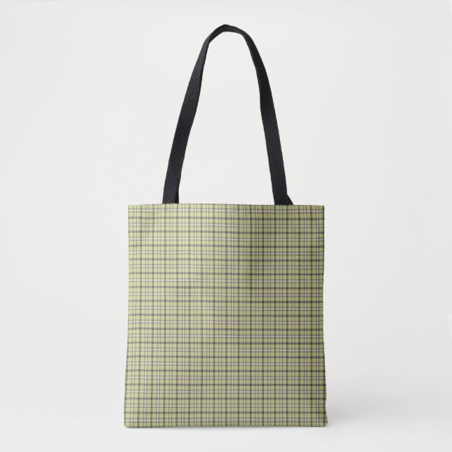 Lime Green Plaid Classic Pattern Retro Tote Bag (Front)