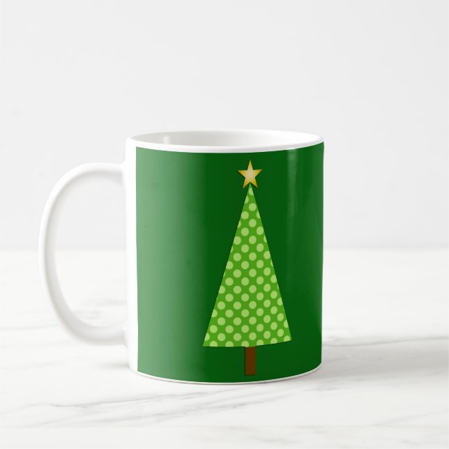 Lime Green Polka Dot Modern Christmas Tree Coffee Mug (Left)