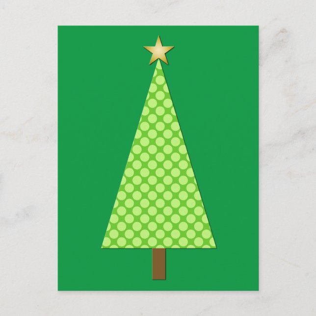 Lime green polka dot modern Christmas tree Holiday Postcard (Front)