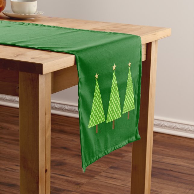 Lime Green Polka Dot Modern Christmas Tree Short T Table Runner (In Situ)
