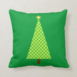 Lime green polka dot modern Christmas tree Throw Pillow