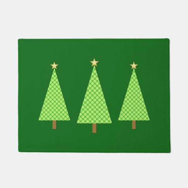 Lime Green Polka Dot Modern Christmas Trees Doormat (Front)