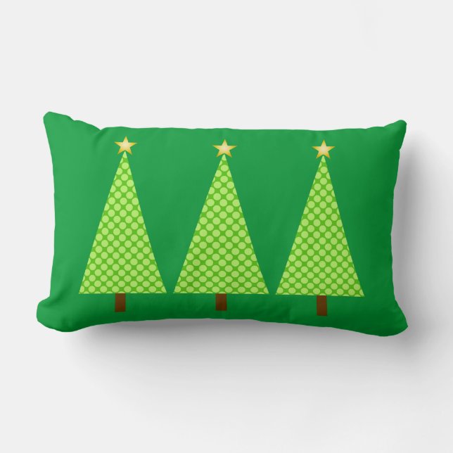 Lime green polka dot modern Christmas trees Lumbar Pillow (Front)
