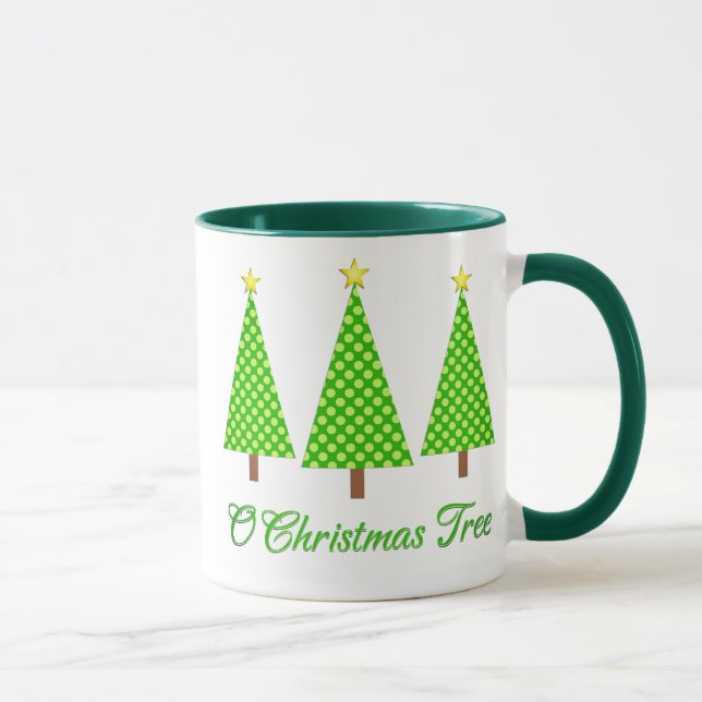 Lime Green Polka Dot Modern Christmas Trees Mug (Right)