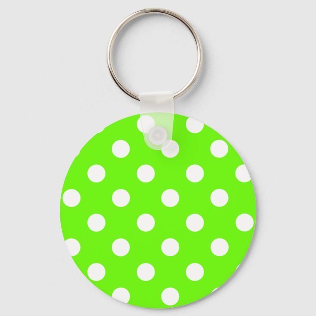 Lime green polka dots nail design for the spring keychain (Front)