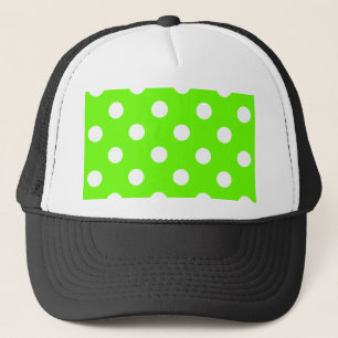 Lime green polka dots nail design for the spring trucker hat