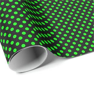 Lime Green Polka Dots on Black Wrapping Paper