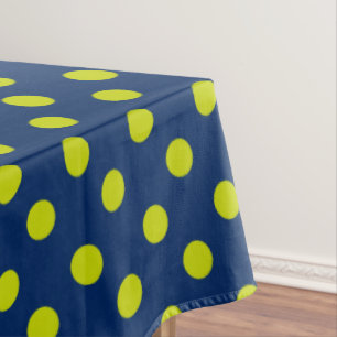 Lime Green Polka Dots on Navy Blue Tablecloth