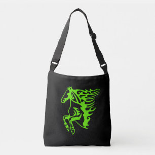 Lime Green Pony Horse Stallion Steed Line Art Crossbody Bag
