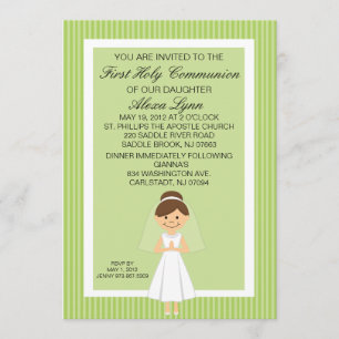 Lime Green Pretty First  Communion Girl Invitation