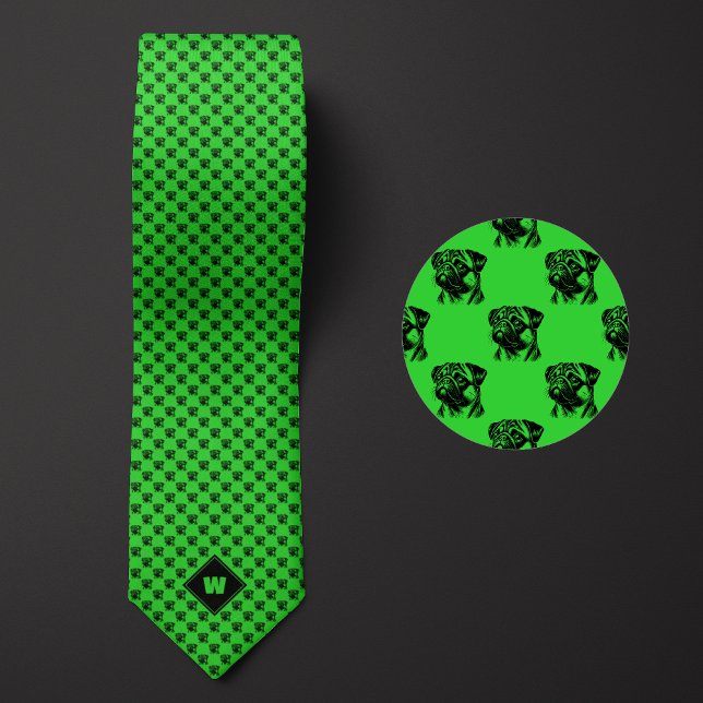 Lime Green Pug Pattern Tie (Creator Uploaded)