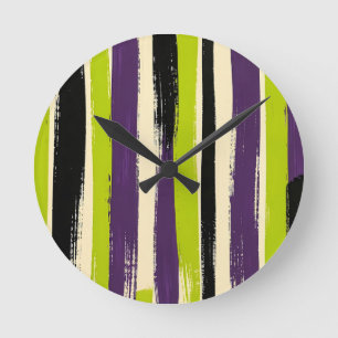 Lime Green Purple Black Bold Brushstroke Vertical Round Clock