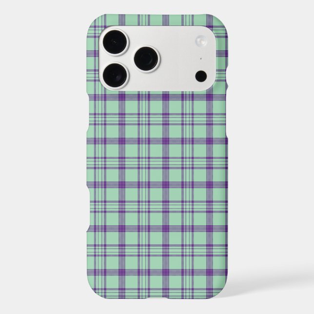 Lime Green Purple Plaid Classic iPhone Case (Verso)